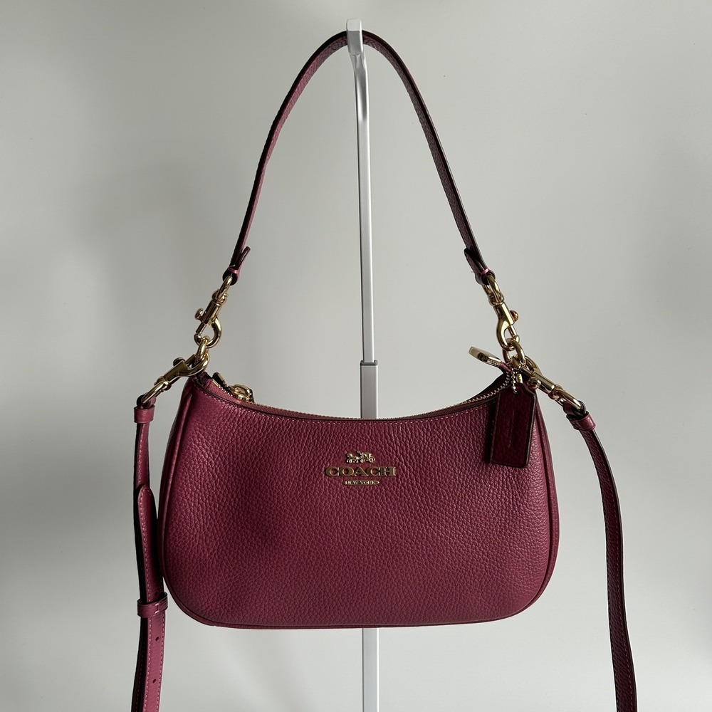 Coach Teri Plum Pebbled Leather Shoulder Bag CV934 Excellent